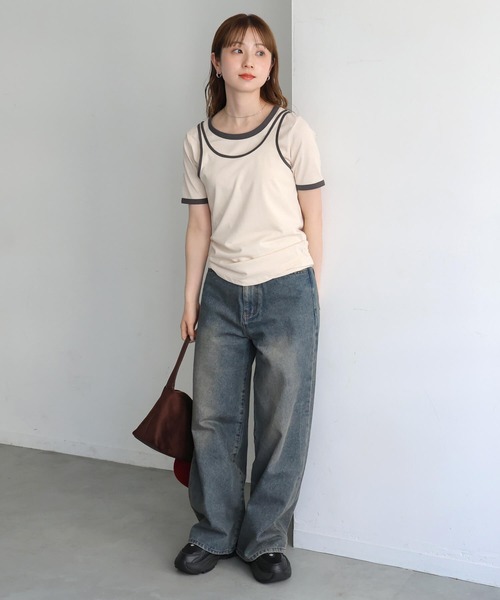 tiptop(ティップトップ)の「【ZOZO限定アイテム】バイカラータンクレイヤードTシャツ(Tシャツ/カットソー・レディース・ブラック/ブラウン/アイボリー・FREE)」の8枚目の写真