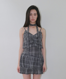CHECK RUFFLE DRESS [CHARCOAL]