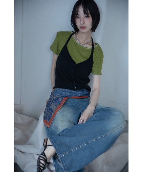 VACANCY(ヴァカンシー)の「ウェーブステッチ配色シンプルTシャツ(Tシャツ/カットソー・レディース・ホワイト/ブラック/グリーン・FREE)」の11枚目の写真