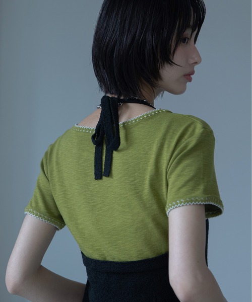 VACANCY(ヴァカンシー)の「ウェーブステッチ配色シンプルTシャツ(Tシャツ/カットソー・レディース・ホワイト/ブラック/グリーン・FREE)」の13枚目の写真