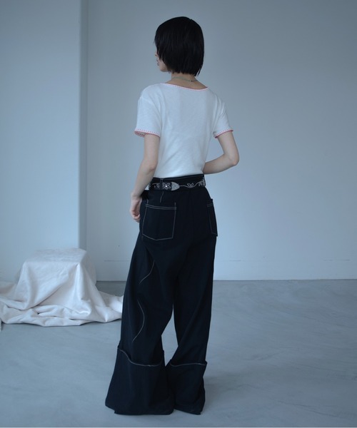 VACANCY(ヴァカンシー)の「ウェーブステッチ配色シンプルTシャツ(Tシャツ/カットソー・レディース・ホワイト/ブラック/グリーン・FREE)」の6枚目の写真
