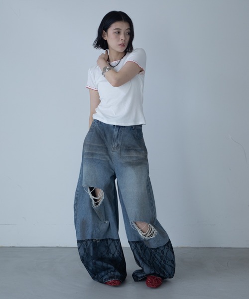 VACANCY(ヴァカンシー)の「ウェーブステッチ配色シンプルTシャツ(Tシャツ/カットソー・レディース・ホワイト/ブラック/グリーン・FREE)」の20枚目の写真