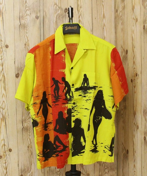 Schott(ショット)の「BEACH GIRLS RAYON SHIRT(シャツ/ブラウス・メンズ・チャコールグレー/イエロー・XXL/XL/M/L)」の6枚目の写真