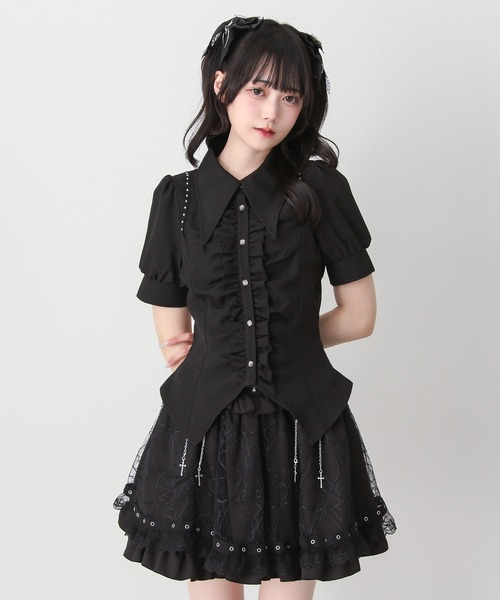 DearMyLove(ディアマイラブ)の「ゴシック風角襟フリルレースアップギャザーブラウス(シャツ/ブラウス・レディース・ブラック/グレー/ボルドー・3L/LARGE/MEDIUM)」の4枚目の写真