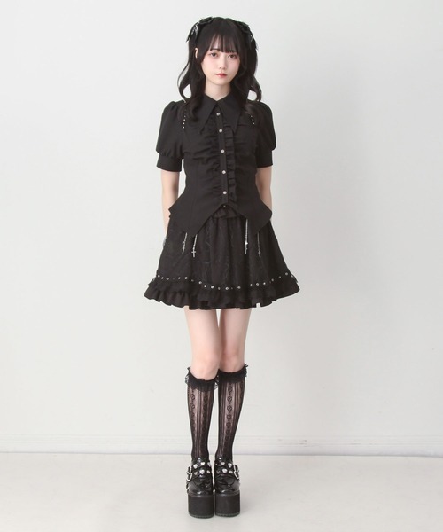 DearMyLove(ディアマイラブ)の「ゴシック風角襟フリルレースアップギャザーブラウス(シャツ/ブラウス・レディース・ブラック/グレー/ボルドー・3L/LARGE/MEDIUM)」の5枚目の写真