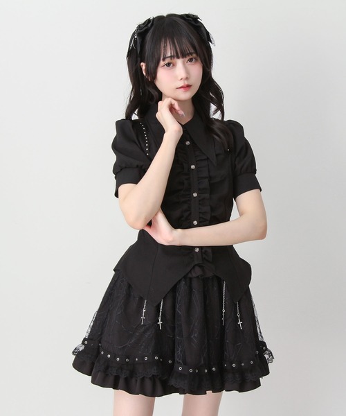 DearMyLove(ディアマイラブ)の「ゴシック風角襟フリルレースアップギャザーブラウス(シャツ/ブラウス・レディース・ブラック/グレー/ボルドー・3L/LARGE/MEDIUM)」の6枚目の写真
