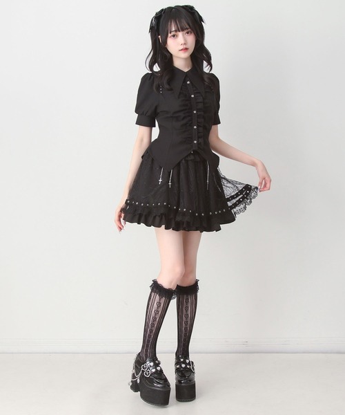 DearMyLove(ディアマイラブ)の「ゴシック風角襟フリルレースアップギャザーブラウス(シャツ/ブラウス・レディース・ブラック/グレー/ボルドー・3L/LARGE/MEDIUM)」の8枚目の写真