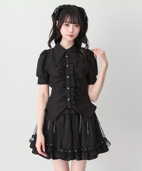 DearMyLove(ディアマイラブ)の「ゴシック風角襟フリルレースアップギャザーブラウス(シャツ/ブラウス・レディース・ブラック/グレー/ボルドー・3L/LARGE/MEDIUM)」の9枚目の写真