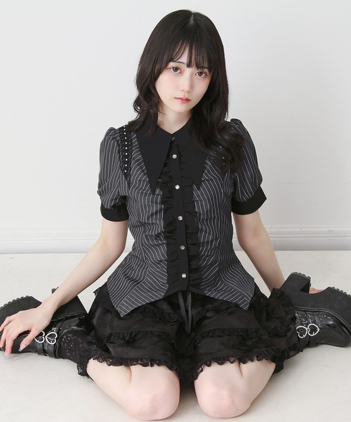 DearMyLove(ディアマイラブ)の「ゴシック風角襟フリルレースアップギャザーブラウス(シャツ/ブラウス・レディース・ブラック/グレー/ボルドー・3L/LARGE/MEDIUM)」の10枚目の写真