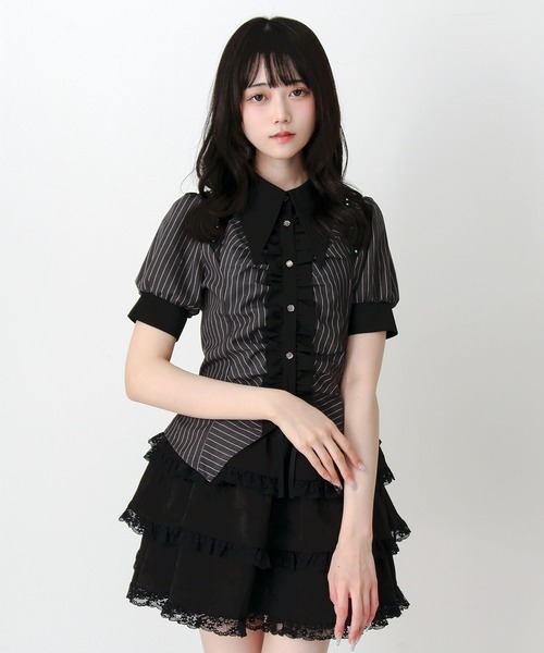 DearMyLove(ディアマイラブ)の「ゴシック風角襟フリルレースアップギャザーブラウス(シャツ/ブラウス・レディース・ブラック/グレー/ボルドー・3L/LARGE/MEDIUM)」の14枚目の写真