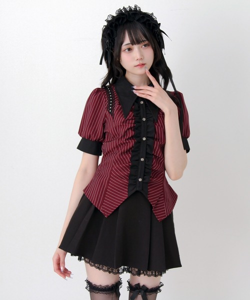 DearMyLove(ディアマイラブ)の「ゴシック風角襟フリルレースアップギャザーブラウス(シャツ/ブラウス・レディース・ブラック/グレー/ボルドー・3L/LARGE/MEDIUM)」の16枚目の写真