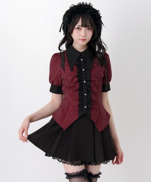 DearMyLove(ディアマイラブ)の「ゴシック風角襟フリルレースアップギャザーブラウス(シャツ/ブラウス・レディース・ブラック/グレー/ボルドー・3L/LARGE/MEDIUM)」の18枚目の写真