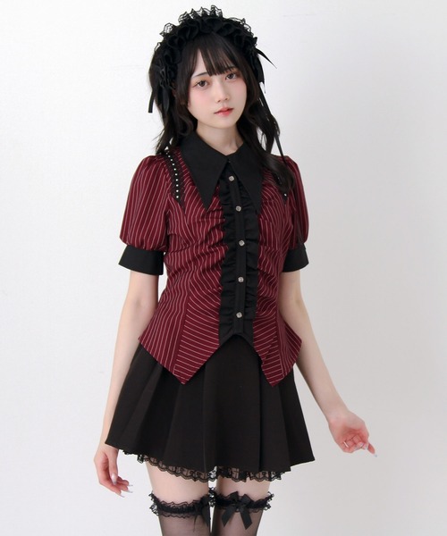 DearMyLove(ディアマイラブ)の「ゴシック風角襟フリルレースアップギャザーブラウス(シャツ/ブラウス・レディース・ブラック/グレー/ボルドー・3L/LARGE/MEDIUM)」の19枚目の写真