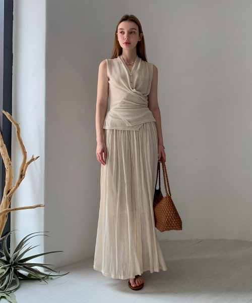 VASCARA（バスカラ）の「Bella Linen Long Knit Skirt (2colors)（スカート・レディース・ベージュ/グレー・FREE）」の5枚目の写真