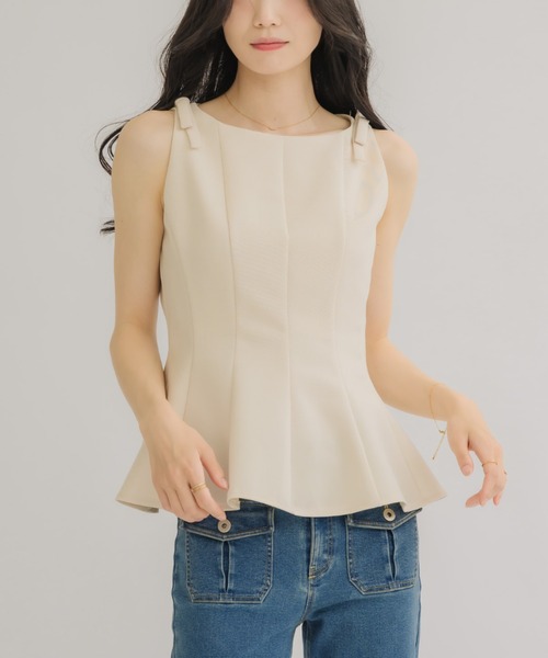 sheller ショルダーリボンペプラムトップス 全骨格