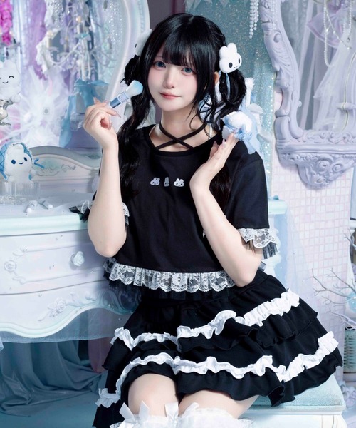 Whinny(ホワイニー)の「Whinny/【Whinny×やさうさちゃん】ロマンチストやさうさちゃんスカート(スカート・レディース・グレー/ホワイト/ブラック・FREE)」の14枚目の写真
