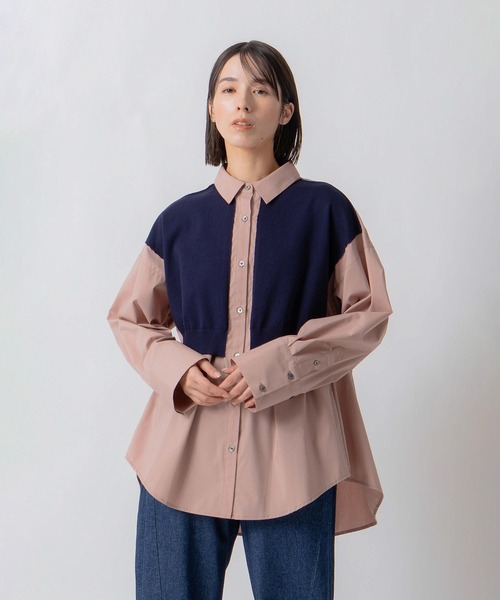 Kelen(ケレン)の「「KELEN / ケレン」パネルデザインニットコンビブラウス(シャツ/ブラウス・レディース・オフホワイト/サックスブルー/ベージュ・S/M)」の2枚目の写真