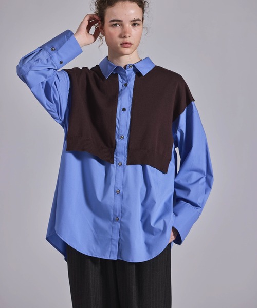 Kelen(ケレン)の「「KELEN / ケレン」パネルデザインニットコンビブラウス(シャツ/ブラウス・レディース・オフホワイト/サックスブルー/ベージュ・S/M)」の3枚目の写真
