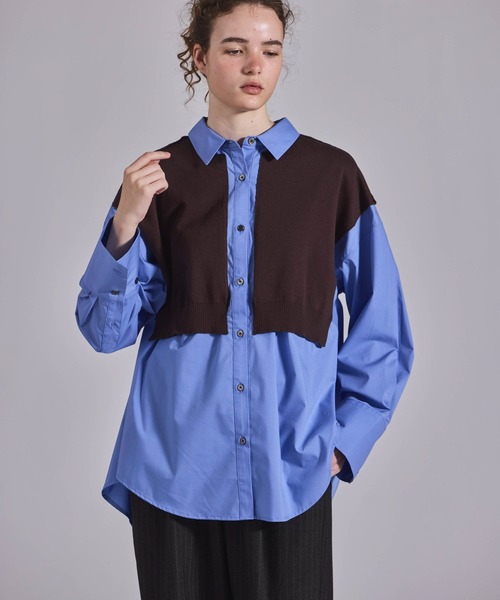 Kelen(ケレン)の「「KELEN / ケレン」パネルデザインニットコンビブラウス(シャツ/ブラウス・レディース・オフホワイト/サックスブルー/ベージュ・S/M)」の5枚目の写真