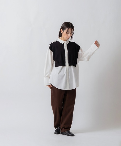 Kelen(ケレン)の「「KELEN / ケレン」パネルデザインニットコンビブラウス(シャツ/ブラウス・レディース・オフホワイト/サックスブルー/ベージュ・S/M)」の9枚目の写真