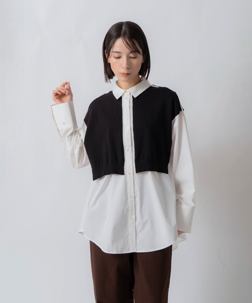 Kelen(ケレン)の「「KELEN / ケレン」パネルデザインニットコンビブラウス(シャツ/ブラウス・レディース・オフホワイト/サックスブルー/ベージュ・S/M)」の10枚目の写真