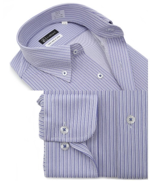 Perfect Suit FActory(パーフェクトスーツファクトリー)の「【完全ノーアイロン/アイシャツLimited】 ストライプ レギュラーフィット ボタンダウン L.グレー/S.ブルー(ビジネスシャツ・メンズ・ライトグレー/ブルー・首回り41cm-裄丈84cm/首回り39cm-裄丈82cm/首回り37cm-裄丈80cm/首回り45cm-裄丈86cm/首回り43cm-裄丈86cm)」の5枚目の写真