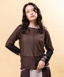 ドットメッシュ切替メロー長袖Tシャツ