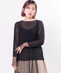 ドットメッシュ切替メロー長袖Tシャツ