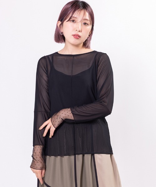 OSMOSIS（オズモーシス）の「ドットメッシュ切替メロー長袖Tシャツ（Tシャツ/カットソー・レディース・ブラウン/ブラック/グレー・ONE SIZE）」の2枚目の写真