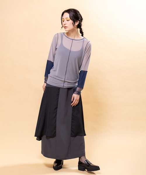 OSMOSIS（オズモーシス）の「ドットメッシュ切替メロー長袖Tシャツ（Tシャツ/カットソー・レディース・ブラウン/ブラック/グレー・ONE SIZE）」の8枚目の写真