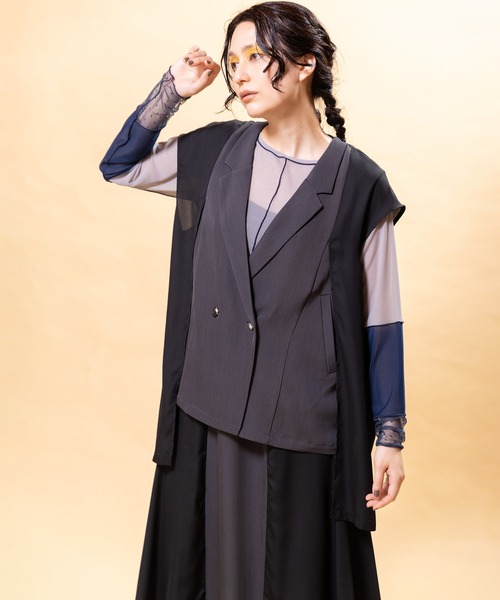 OSMOSIS（オズモーシス）の「ドットメッシュ切替メロー長袖Tシャツ（Tシャツ/カットソー・レディース・ブラウン/ブラック/グレー・ONE SIZE）」の11枚目の写真