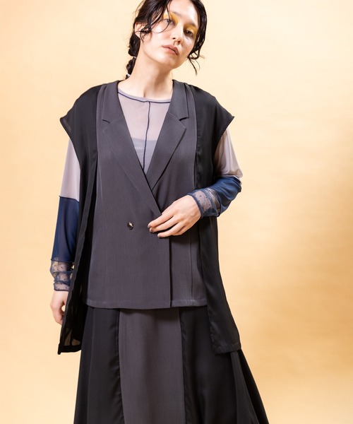 OSMOSIS（オズモーシス）の「ドットメッシュ切替メロー長袖Tシャツ（Tシャツ/カットソー・レディース・ブラウン/ブラック/グレー・ONE SIZE）」の12枚目の写真