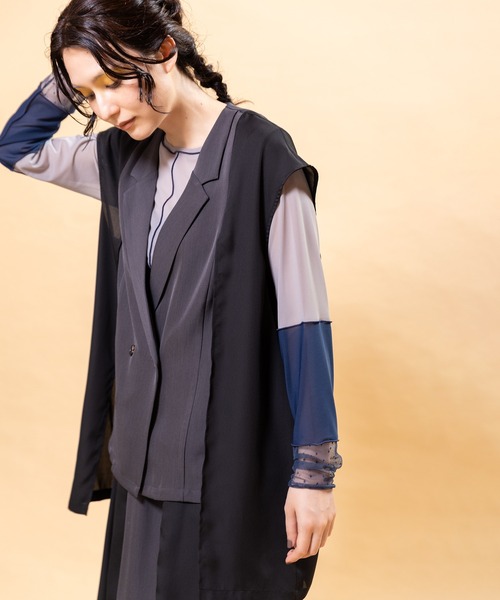 OSMOSIS（オズモーシス）の「ドットメッシュ切替メロー長袖Tシャツ（Tシャツ/カットソー・レディース・ブラウン/ブラック/グレー・ONE SIZE）」の13枚目の写真