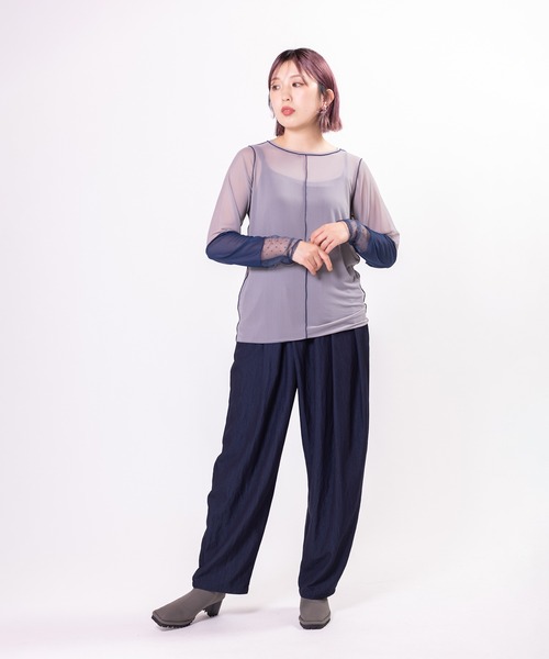 OSMOSIS（オズモーシス）の「ドットメッシュ切替メロー長袖Tシャツ（Tシャツ/カットソー・レディース・ブラウン/ブラック/グレー・ONE SIZE）」の14枚目の写真