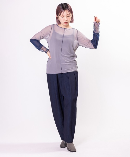 OSMOSIS（オズモーシス）の「ドットメッシュ切替メロー長袖Tシャツ（Tシャツ/カットソー・レディース・ブラウン/ブラック/グレー・ONE SIZE）」の15枚目の写真