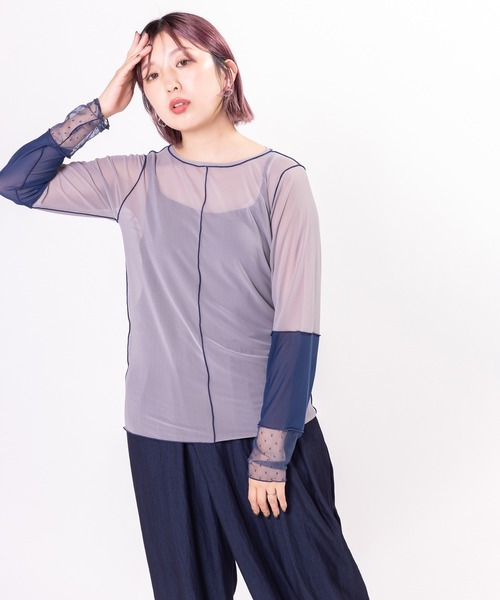 OSMOSIS（オズモーシス）の「ドットメッシュ切替メロー長袖Tシャツ（Tシャツ/カットソー・レディース・ブラウン/ブラック/グレー・ONE SIZE）」の16枚目の写真
