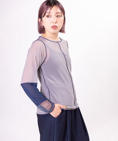 OSMOSIS（オズモーシス）の「ドットメッシュ切替メロー長袖Tシャツ（Tシャツ/カットソー・レディース・ブラウン/ブラック/グレー・ONE SIZE）」の18枚目の写真