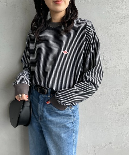 刺繡Logo圓領條紋長袖T恤