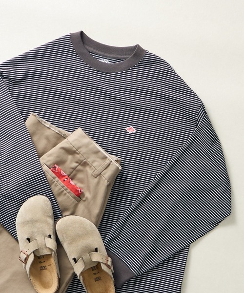 刺繡Logo圓領條紋長袖T恤