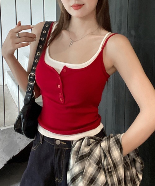 Miniministore(ミニミニストア)の「カップ付きレイヤード風タンクトップ韓国風(タンクトップ・レディース・ブラック/ネイビー/ブラウン/グレー/レッド・FREE)」の14枚目の写真