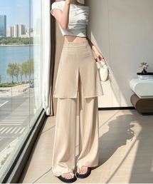 フロントスリット入りラップスカート付きワイドパンツ