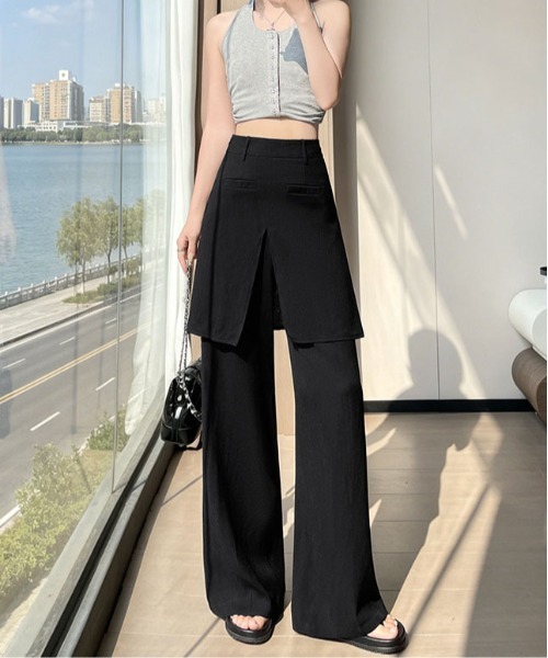 ＆soiree（アンドソワレ）の「フロントスリット入りラップスカート付きワイドパンツ（その他パンツ・レディース・ブラック/ベージュ/ホワイト・LARGE/X-LARGE/X-SMALL/SMALL/MEDIUM）」の2枚目の写真