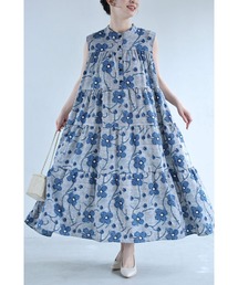CAWAII（カワイイ）の「モチーフ浮かぶ立体花風プリントロングワンピース（紐ベルト付き）（ワンピース）」