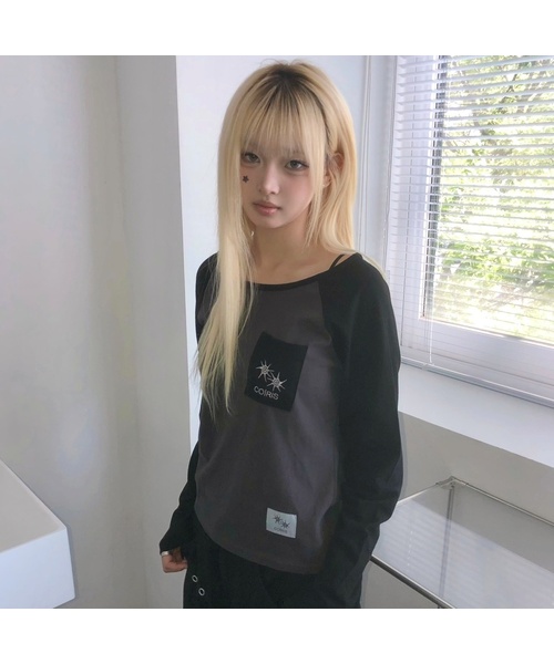 COIRIS（コイリス）の「レイシナグラン配色長袖Tシャツ（2カラー）（Tシャツ/カットソー・レディース・ダークグレー/ブラック・FREE）」の2枚目の写真