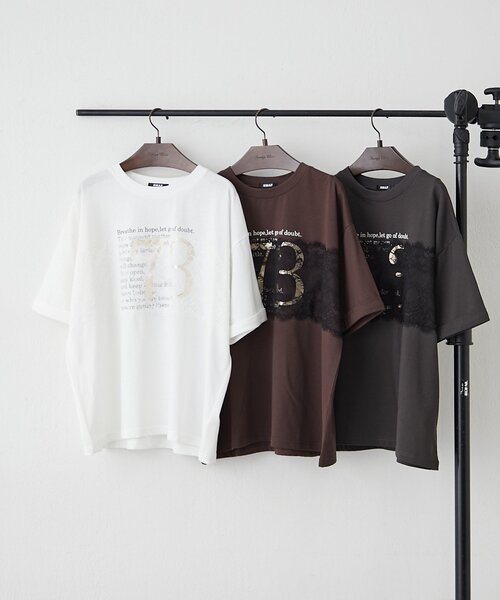 Remind me and forever(リマインドミーアンドフォーエバー)の「フロントレースロゴTシャツ(Tシャツ/カットソー・レディース・ブラウン/オフホワイト/スミクロ・FREE)」の10枚目の写真