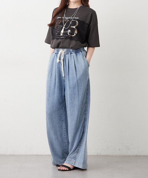 Remind me and forever(リマインドミーアンドフォーエバー)の「フロントレースロゴTシャツ(Tシャツ/カットソー・レディース・ブラウン/オフホワイト/スミクロ・FREE)」の12枚目の写真