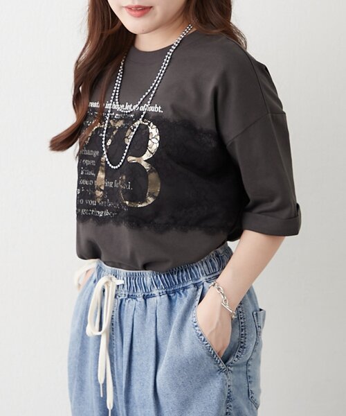 Remind me and forever(リマインドミーアンドフォーエバー)の「フロントレースロゴTシャツ(Tシャツ/カットソー・レディース・ブラウン/オフホワイト/スミクロ・FREE)」の13枚目の写真