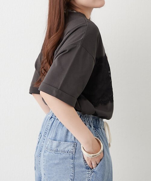Remind me and forever(リマインドミーアンドフォーエバー)の「フロントレースロゴTシャツ(Tシャツ/カットソー・レディース・ブラウン/オフホワイト/スミクロ・FREE)」の15枚目の写真