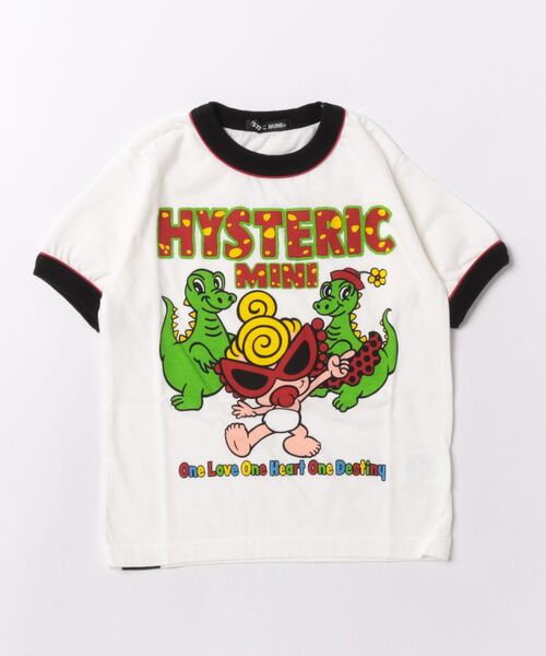 HYSTERIC MINI(ヒステリックミニ)の「MINI WITH BOB&MARIE リンガーTシャツ(Tシャツ/カットソー・キッズ・ホワイト・110)」の1枚目の写真