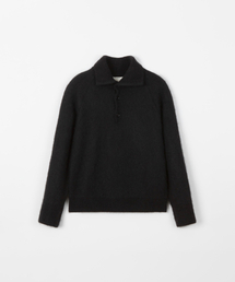 Kid mohair button turtle knit top / BLACK